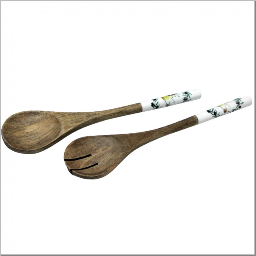 Salatbesteck aus Mangoholz mit Emaille Olive Oil Salatbesteck aus Mangoholz mit Emaille Olive Oil