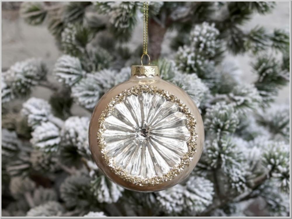 Preview: Christbaum Kugel Glitzer Glas Latte H9,5cm Preview: Christbaum Kugel Glitzer Glas Latte H9,5cm
