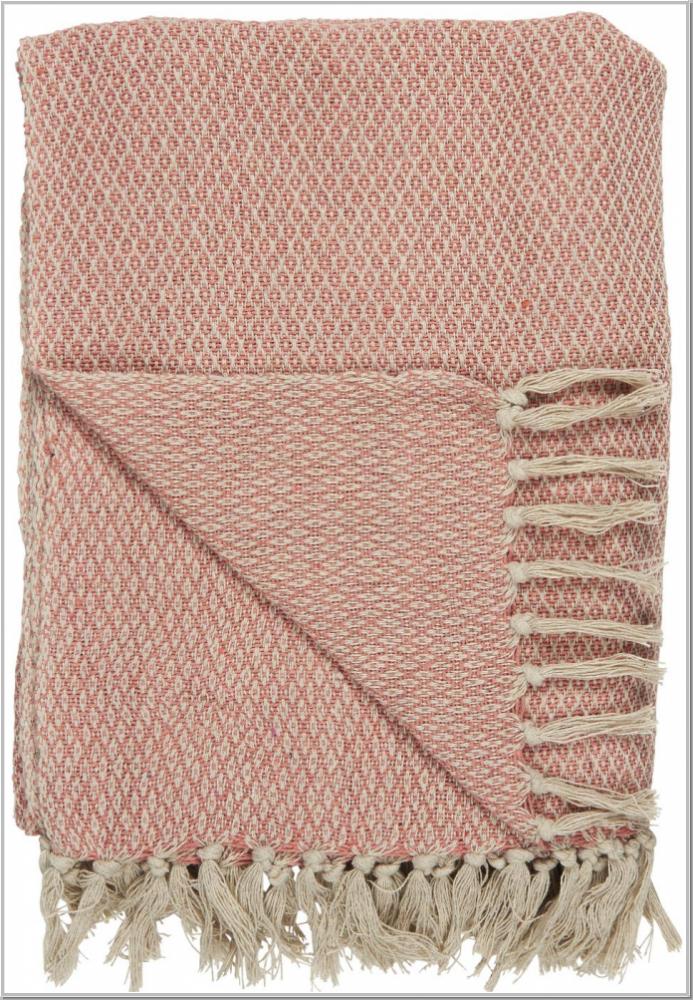 Preview: Plaid Strickdecke Creme/Coral 130x160cm mit Fransen Preview: Plaid Strickdecke Creme/Coral 130x160cm mit Fransen