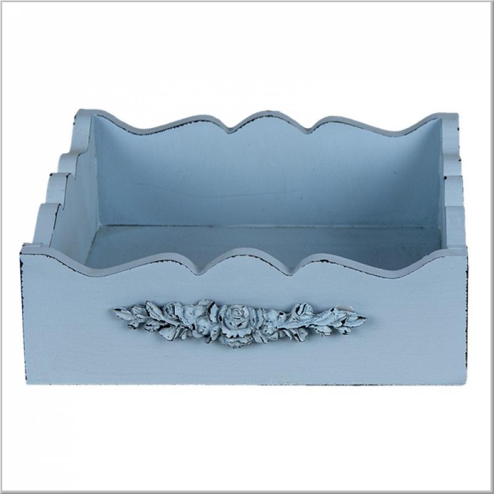 Preview: Serviettenhalter Holz Blau 20x22xH6cm Preview: Serviettenhalter Holz Blau 20x22xH6cm