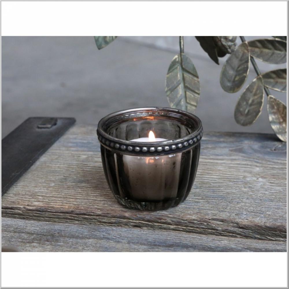 Teelichthalter Glas mit Perlenkante H4,5cm