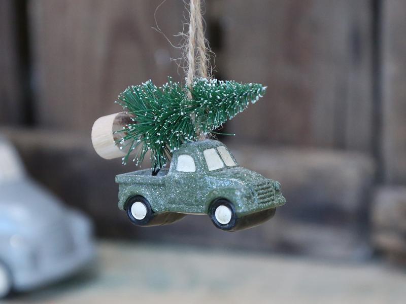 Velour Auto mit Weihnachtsbaum L6x3cm