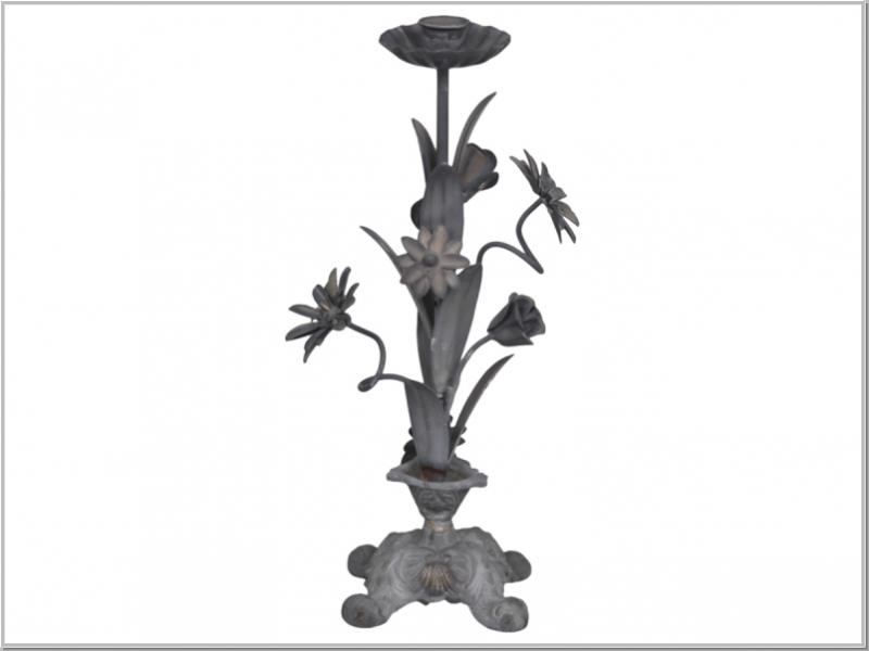 Kerzenständer Eisen grau mit Blumendekor H32cm