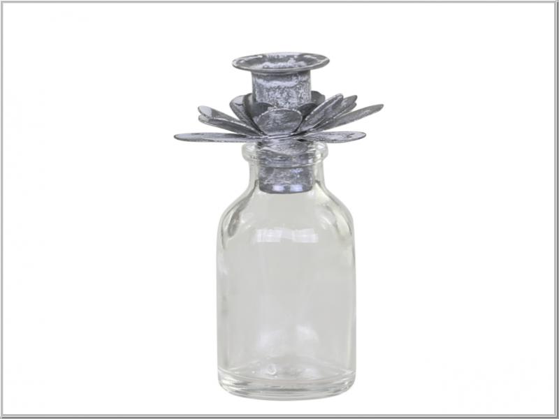 Glasflasche mit Halter für Spitzkerzen H8cm Glasflasche mit Halter für Spitzkerzen H8cm