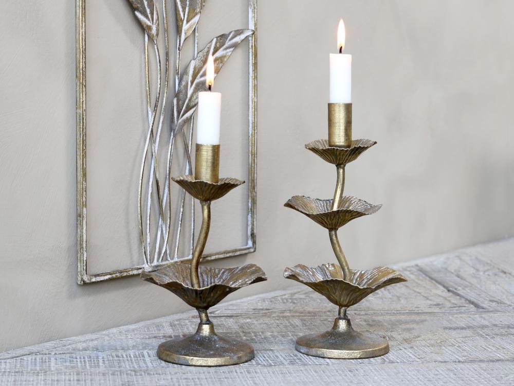 Candlestick brass with leaf decor H26412,5cm