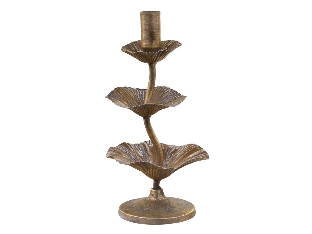 Candlestick brass with leaf decor H20Ø12,5cm