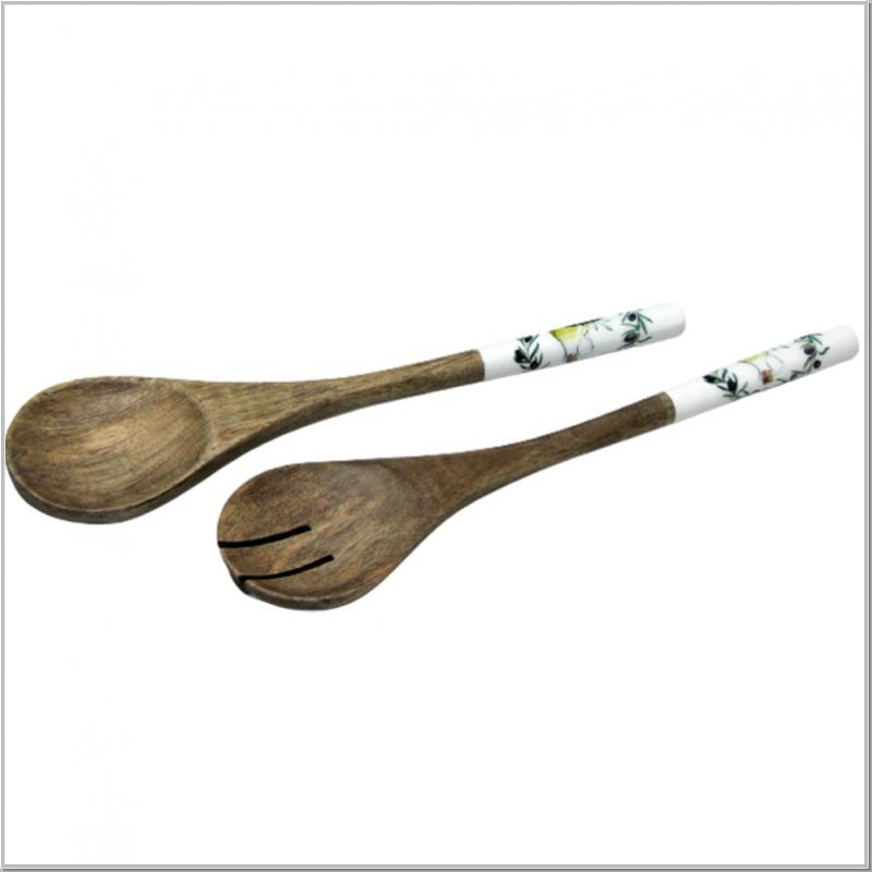 Mango Wood Salad Servers Set with Enamel Handles | Van Deurs Mango Wood Salad Servers Set with Enamel Handles | Van Deurs