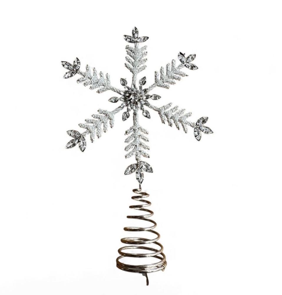 Christbaumspitze Schneeflocke Silber Metall mit Kristallsteinen