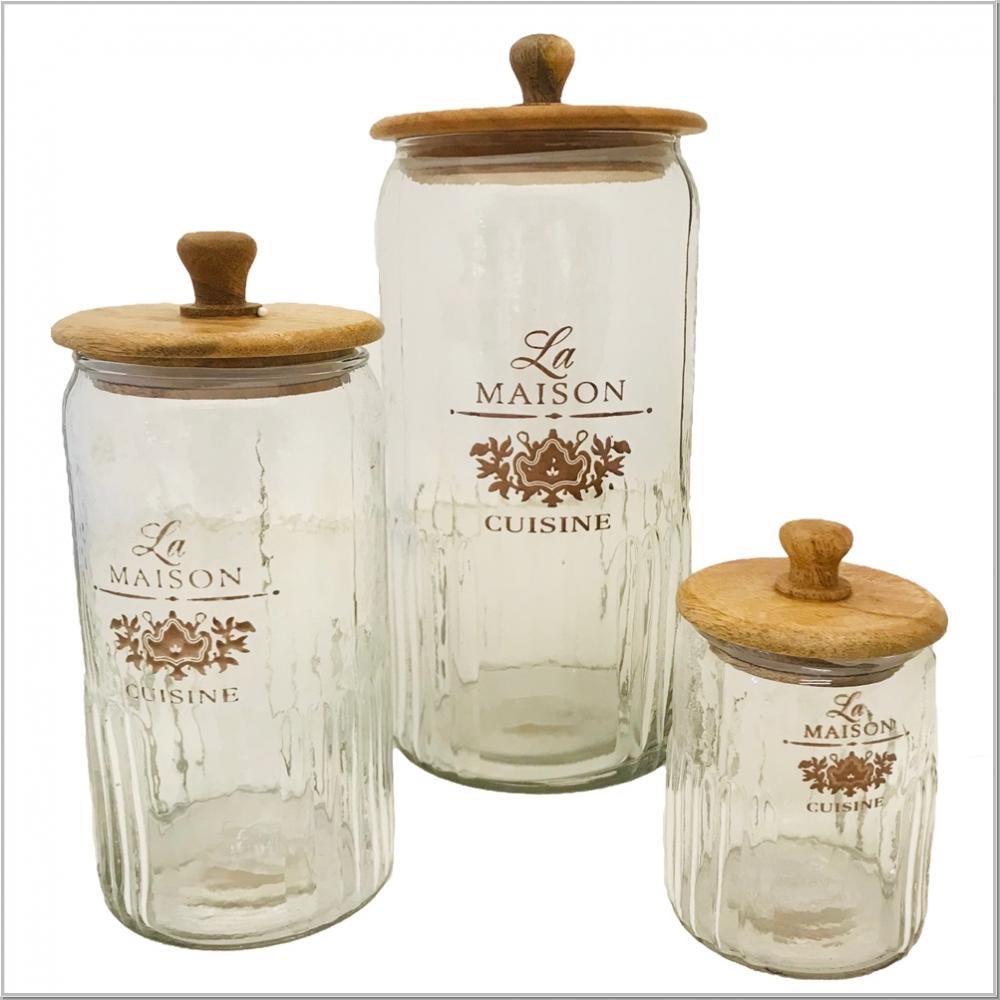 Van Deurs Glass Jar “Confiserie Maison” – Vintage Bonbonniere with Mango Wood Lid