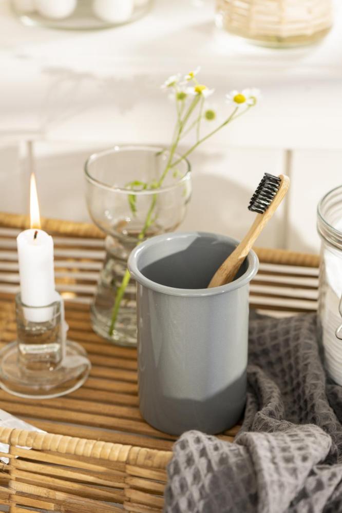 Preview: Zahnbecher Becher aus Emaille Grau H 12 x Ø 8cm