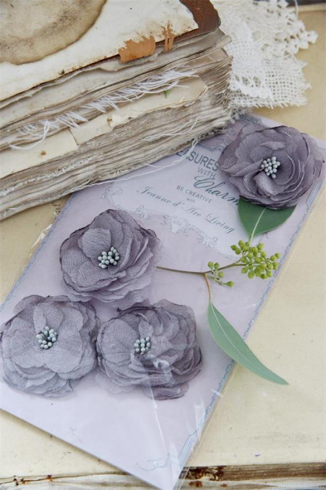 Flowers with Pearls Grey Ø6cm Set of 2