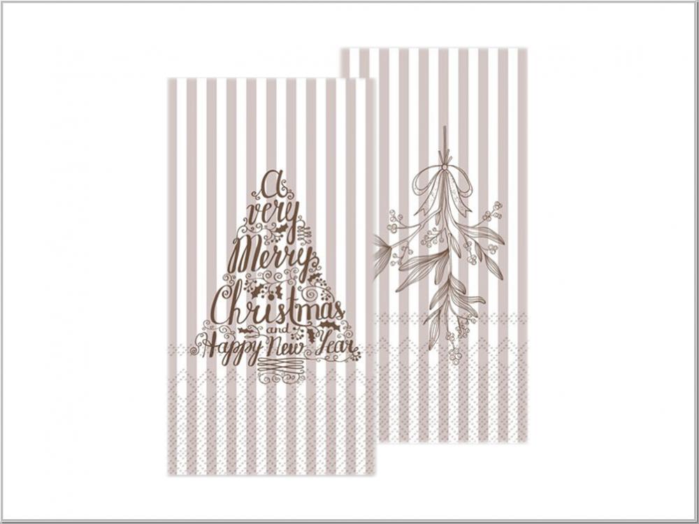 Serviette m. Weihnachtsbaum &Mistelzweig 20x10cm Latte