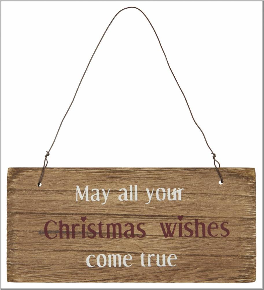 Holzschild Happy Christmas Wishes L15x7cm