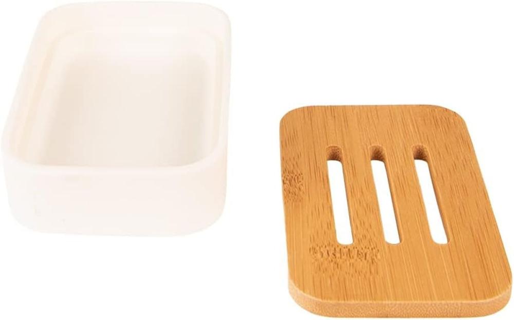 Preview: Seifenschale Keramik mit Bambusablage 10x8x3 cm