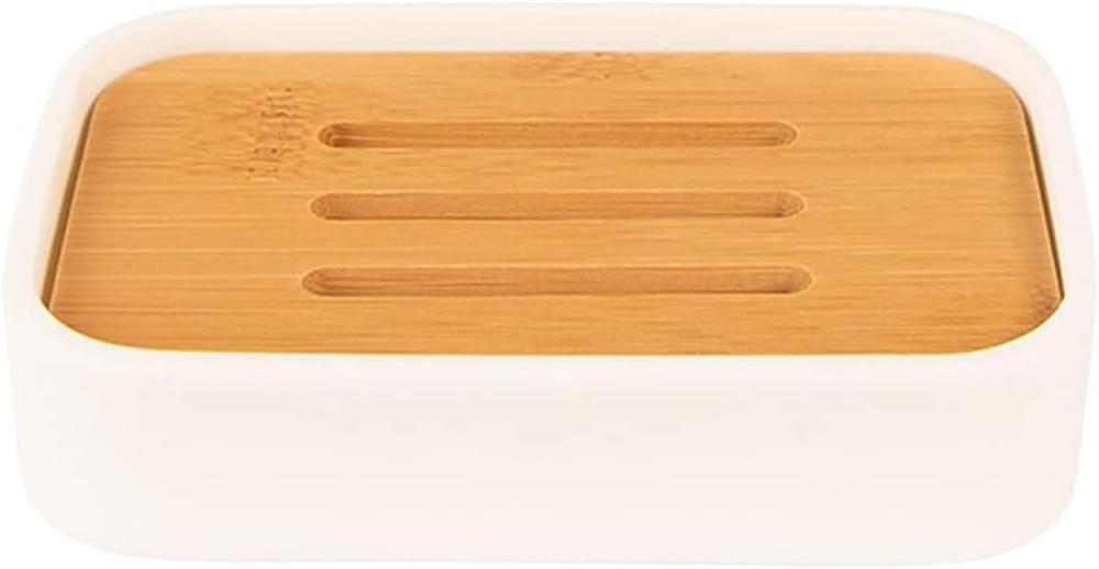 Seifenschale Keramik mit Bambusablage 10x8x3 cm