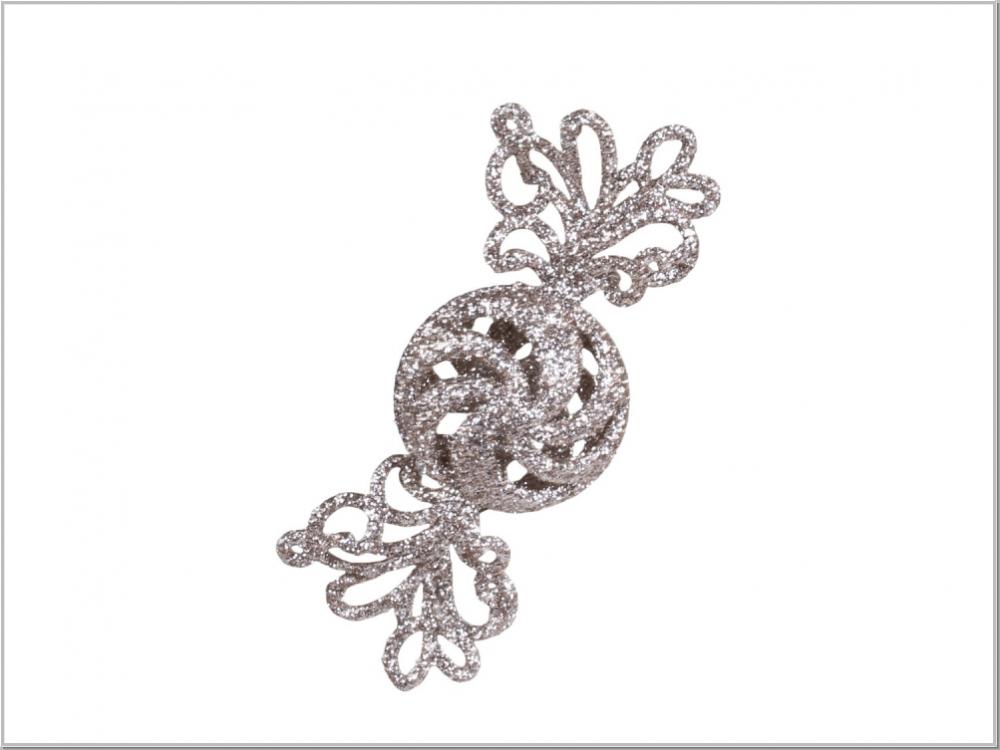 Anhänger Karamell Glitzer Silber H10x4cm