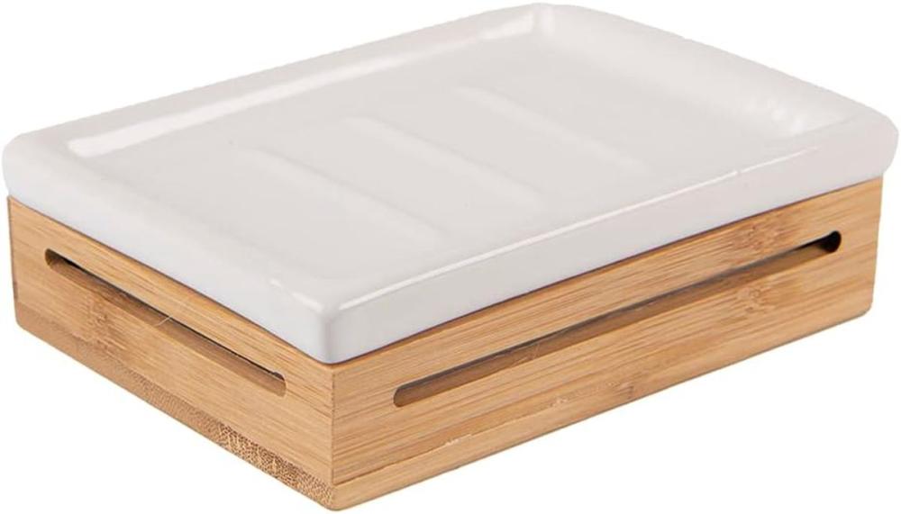 Preview: Seifenschale aus Keramik & Bambus 10x8x3 cm