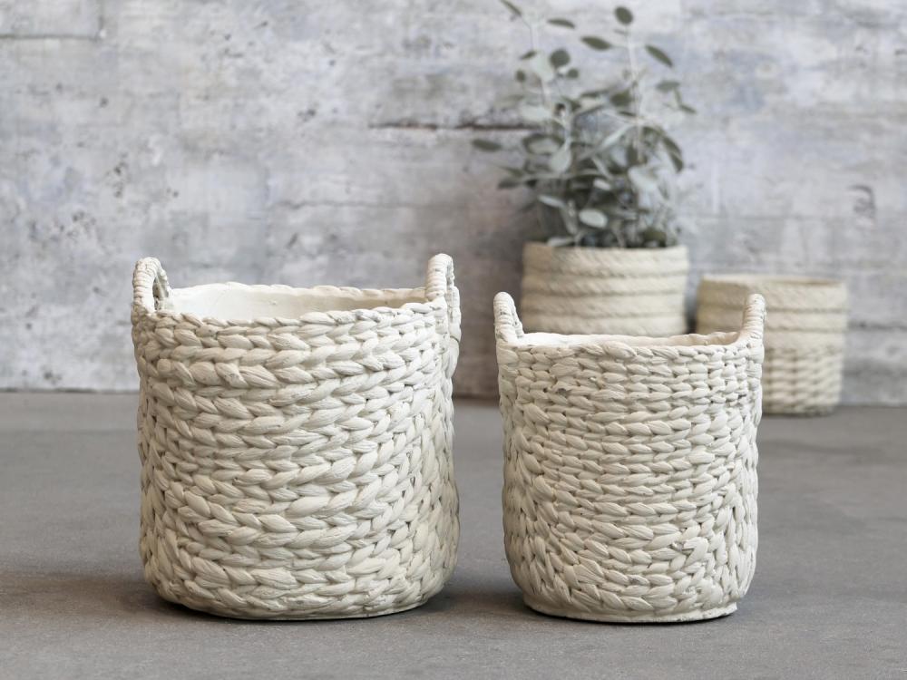 Planter Corte cement with braided pattern H22xØ18.5cm