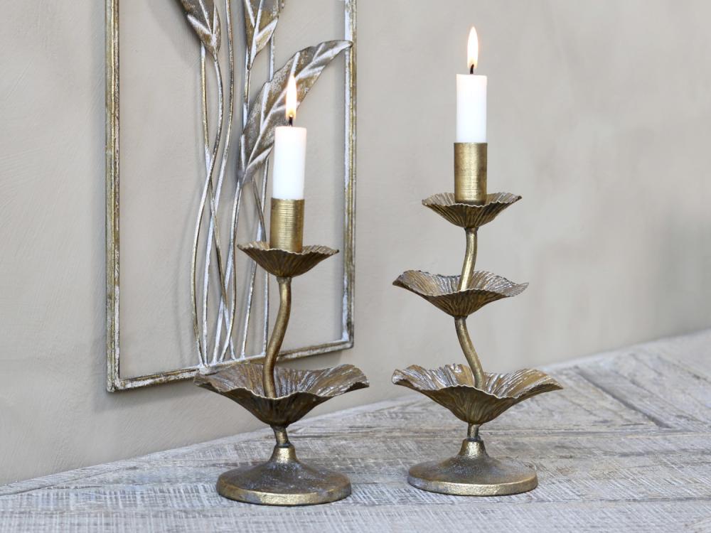 Candlestick brass with leaf decoration H20xØ12.5cm