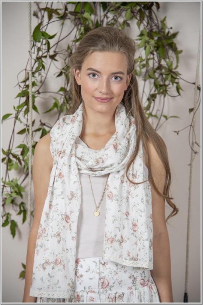 JDL Scarf Roses Cream Blossom L220cm