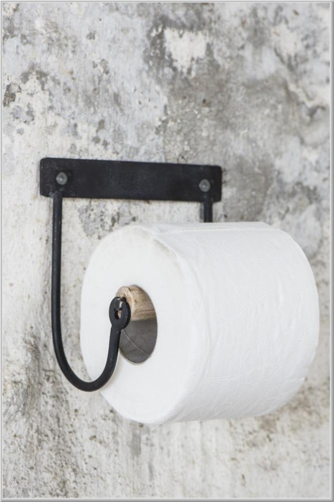 Metal toilet roll holder with wooden roll