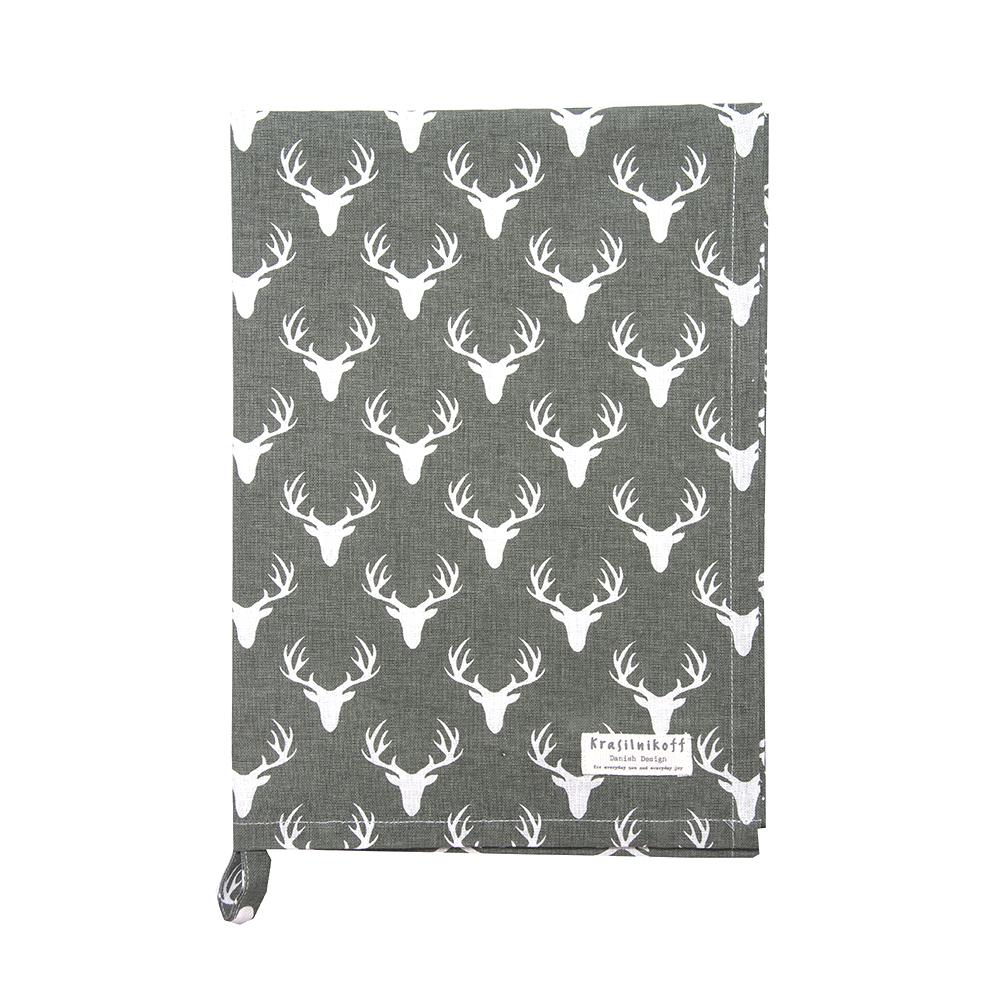 Krasilnikoff Tea Towel Deer 100% Cotton 50x70 Olivgreen