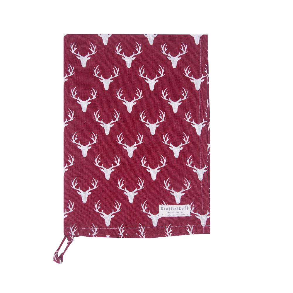 Krasilnikoff Tea Towel Deer 100% Cotton 50x70 Scarlet Red