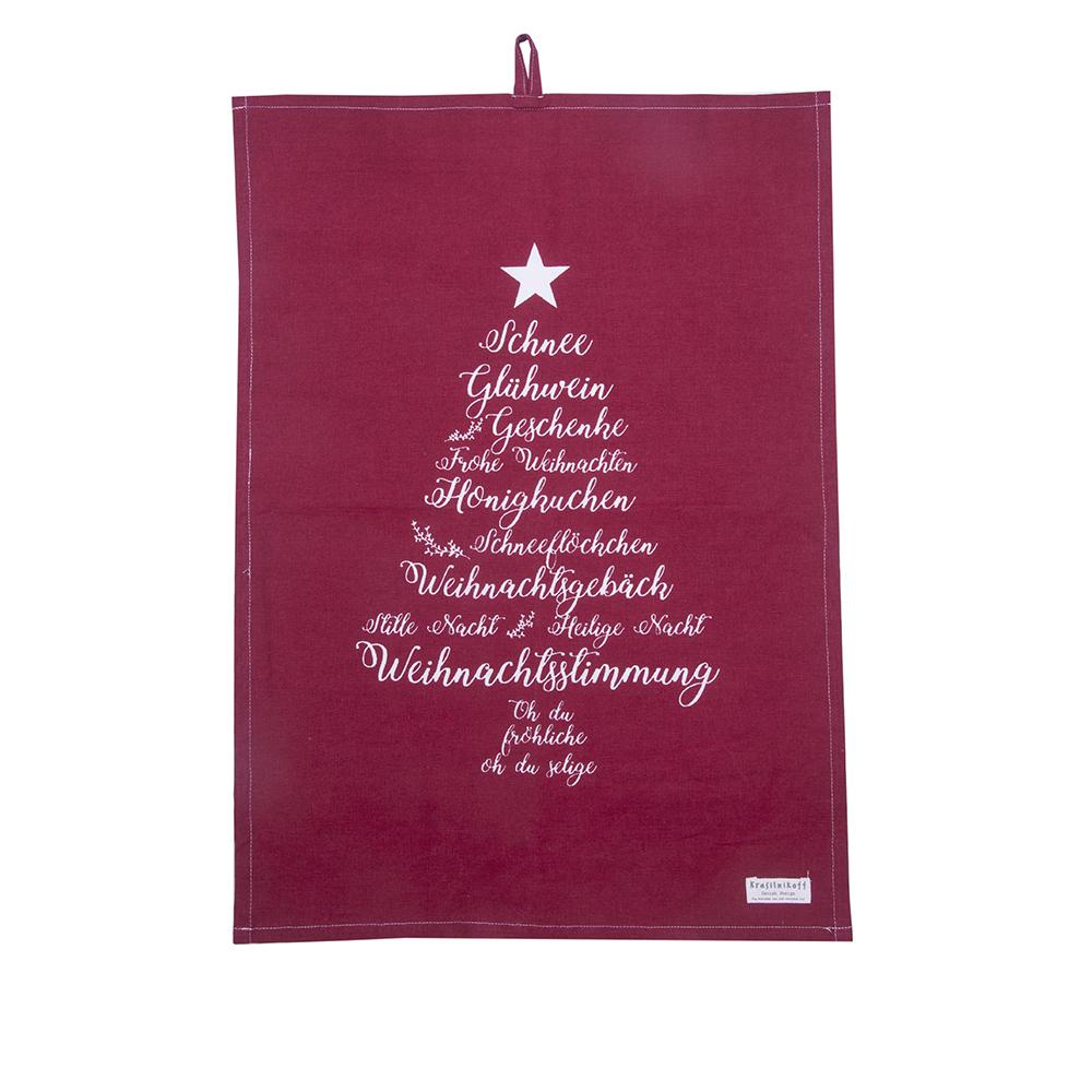 Krasilnikoff Tea Towel Christmas Words 100% Cotton 50x70 Scarlet Red