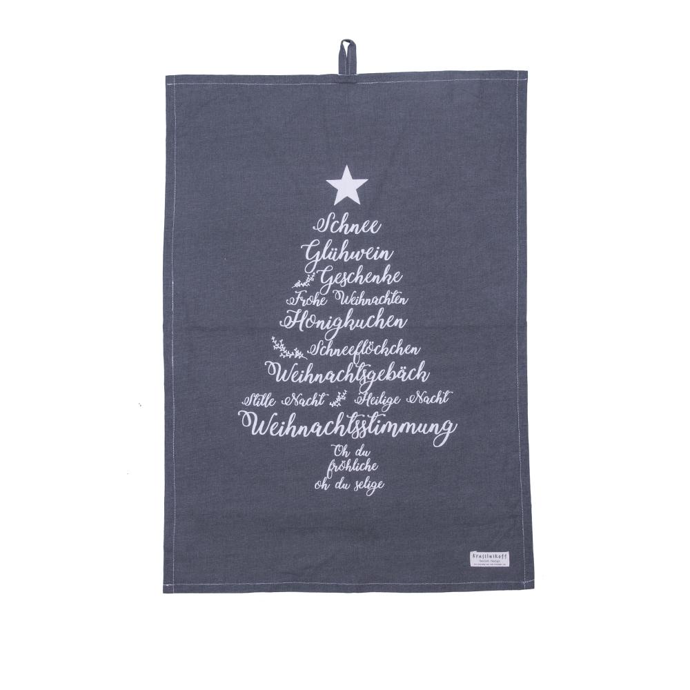 Krasilnikoff Tea Towel Christmas Words 100% Cotton 50x70 Charcoal