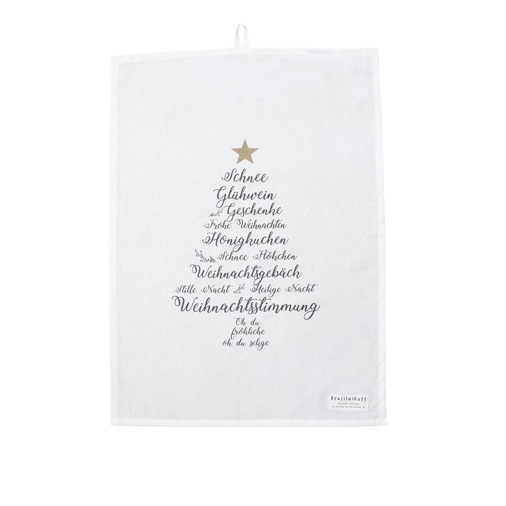 Krasilnikoff Tea Towel Christmas Words 100% Cotton 50x70 White