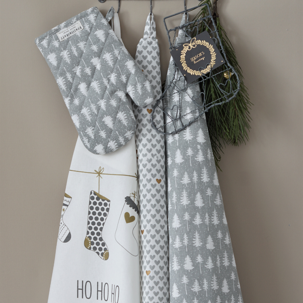 Preview: Krasilnikoff Tea Towel Christmas Forest 100% Cotton 50x70 Grey