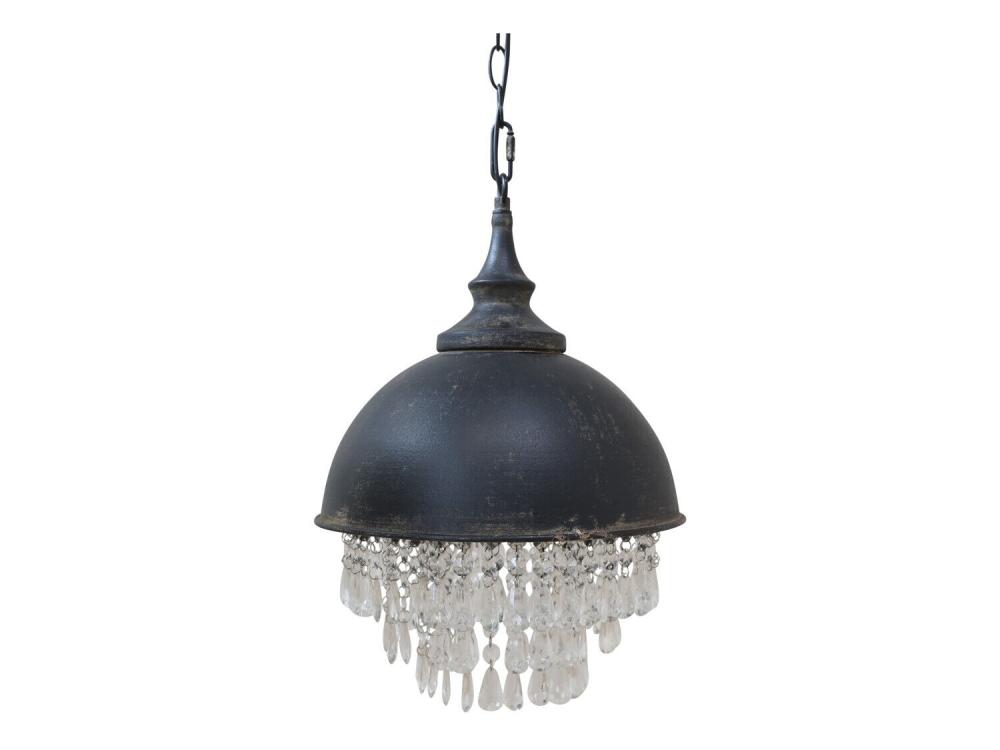 Chic Antique Factory Pendant Lamp with Crystals – Antique Black, Ø 31.5 cm