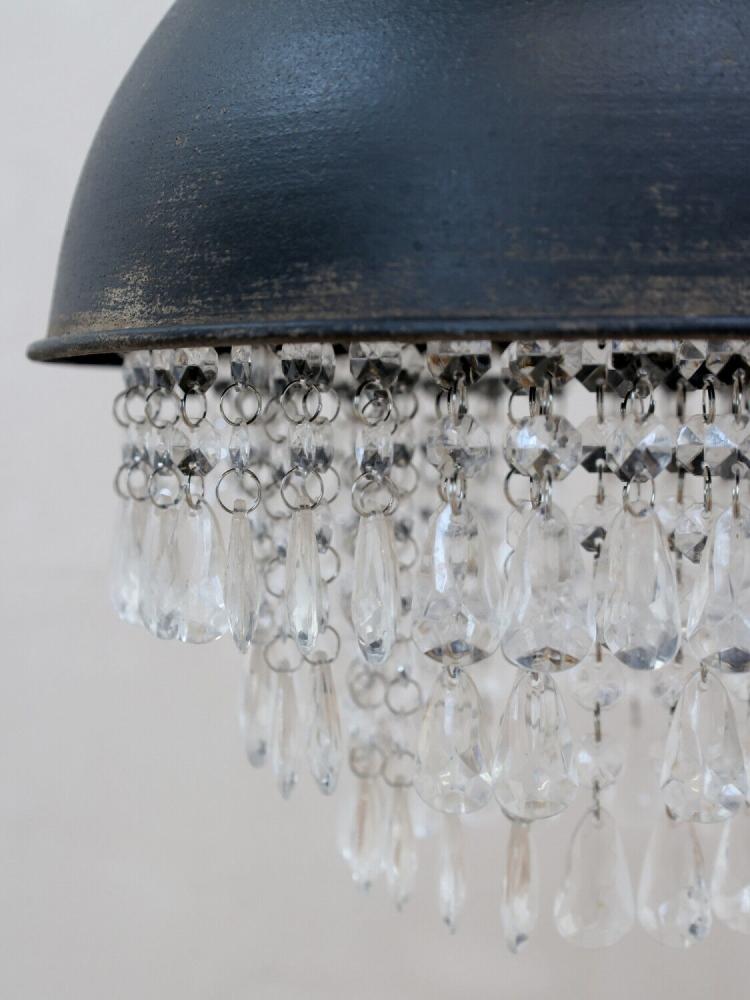 Chic Antique Factory Pendant Lamp with Crystals – Antique Black, Ø 31.5 cm