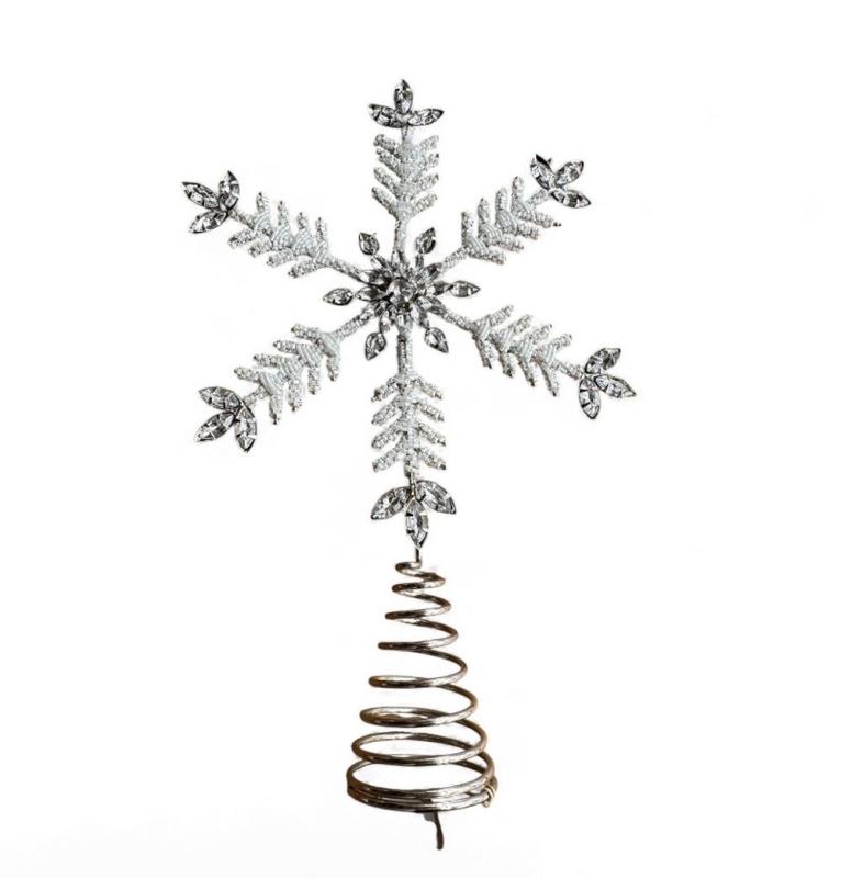 Christbaumspitze Schneeflocke Silber Metall mit Kristallsteinen