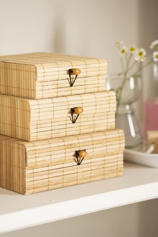 Box set made of bamboo, 3 pieces, natural