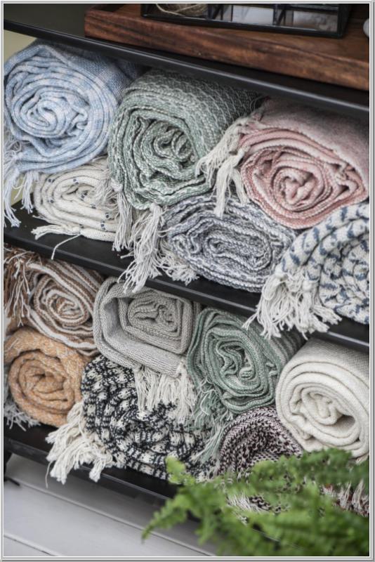 Plaid Strickdecke Creme Blau 130x160cm