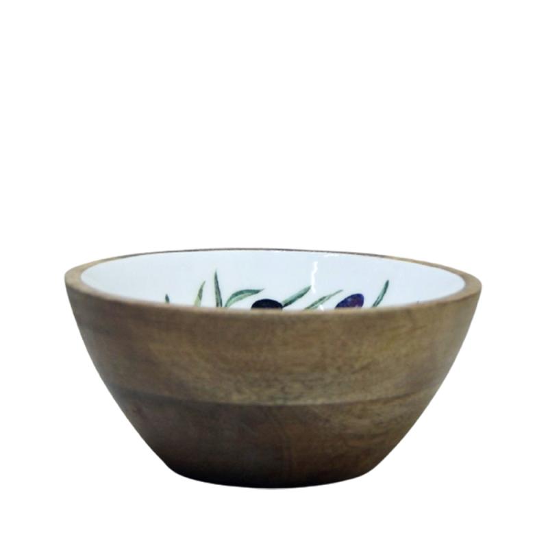 Bowl mango wood with enamel Mango Olive Oil Ø 17xH7cm