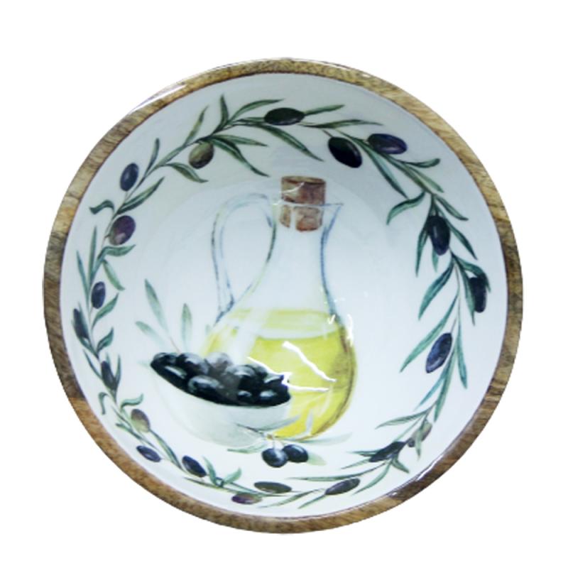 Bowl mango wood with enamel Mango Olive Oil Ø 17xH7cm