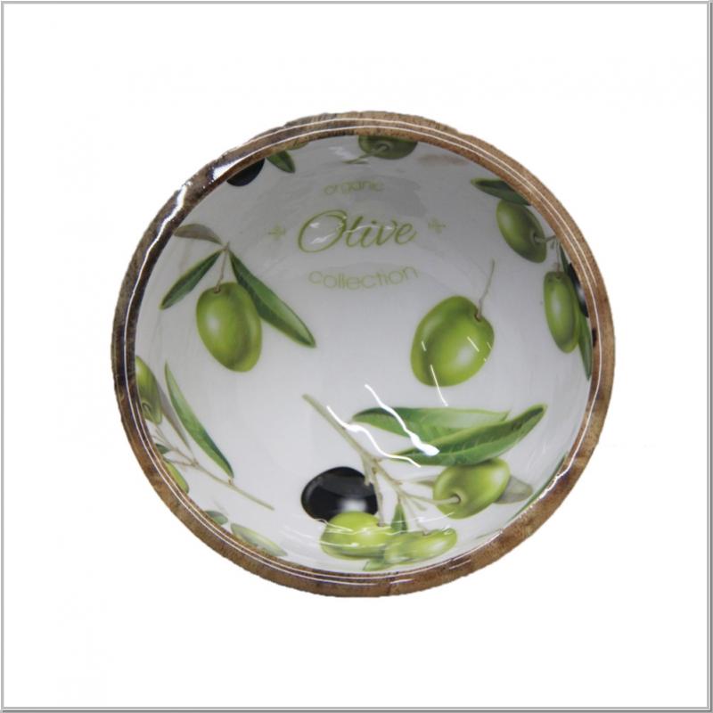 Salatschüssel Mangoholz Emaille Olive Ø24cm