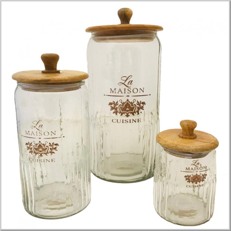 Van Deurs Glass Jar “Confiserie Maison” – Vintage Bonbonniere with Mango Wood Lid