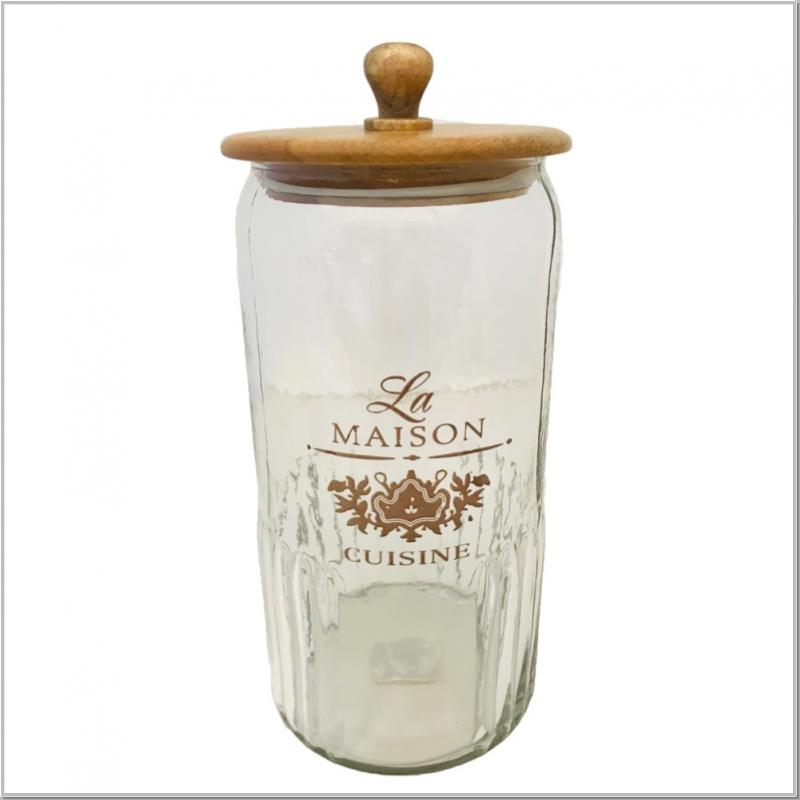 Van Deurs Glass Jar “Confiserie Maison” – Vintage Bonbonniere with Mango Wood Lid
