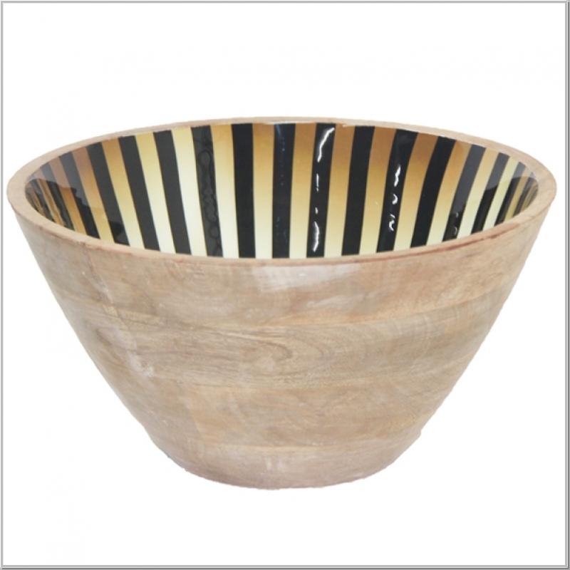 Mango Wood Enamel Black/Gold Salad Bowl Ø30cm