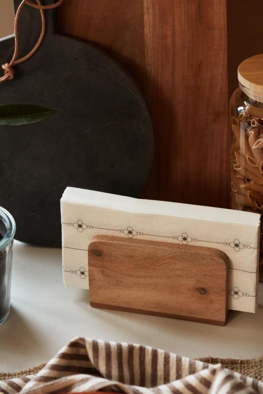 Napkin holder acacia wood vertical 14x8cm