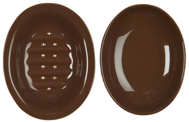 Soap dish made of seramic 2 parts 15x12cm Brown