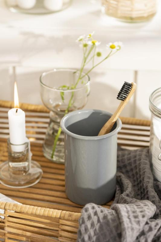 Zahnbecher Becher aus Emaille Grau H 12 x Ø 8cm