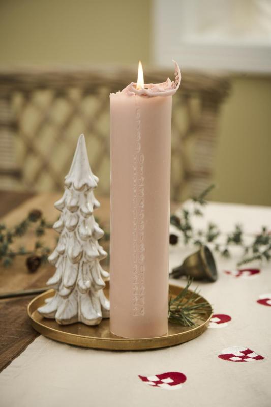 Adventskerze Weihnachtskerze m. geprägten Zahlen H30cm Malve