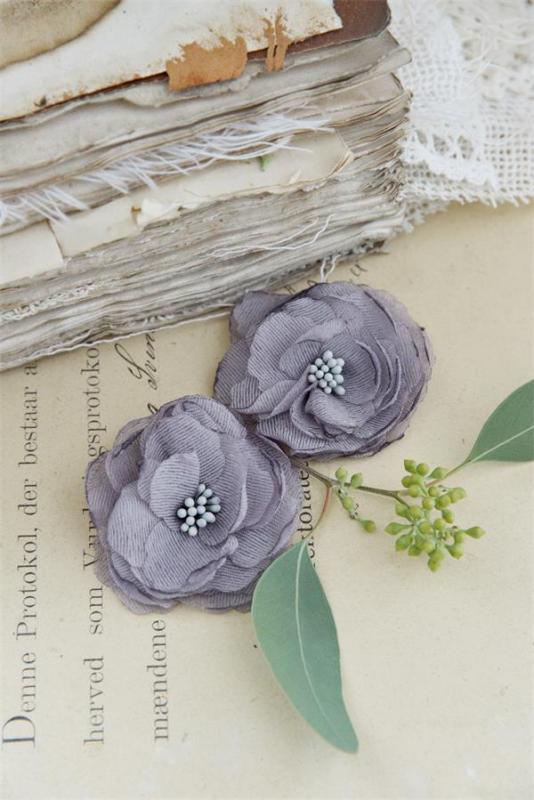 Flowers with Pearls Grey Ø6cm Set of 2