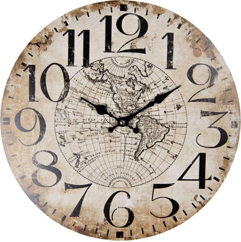 Wanduhr Uhr MDF Weltkarte Ø35cm