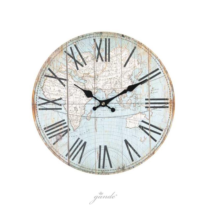 Wanduhr Globus Ø34cm Hellblau