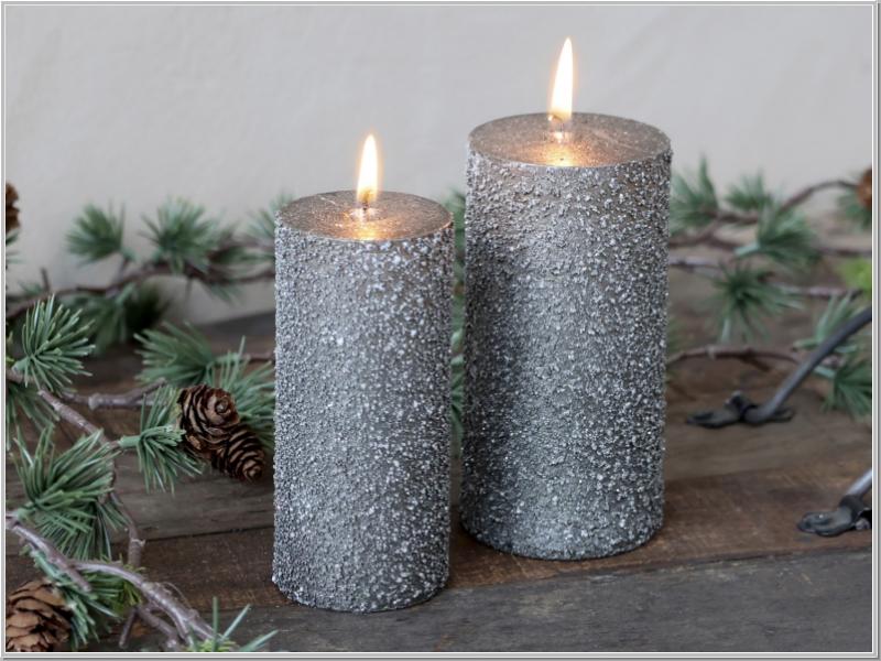 Macon rustikale Stumpenkerze Olive Glitter H12x Ø6cm